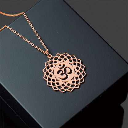 Buddhist Blessing Hollow Lotus Design Om Symbol Stainless Steel Connection Necklace Pendant