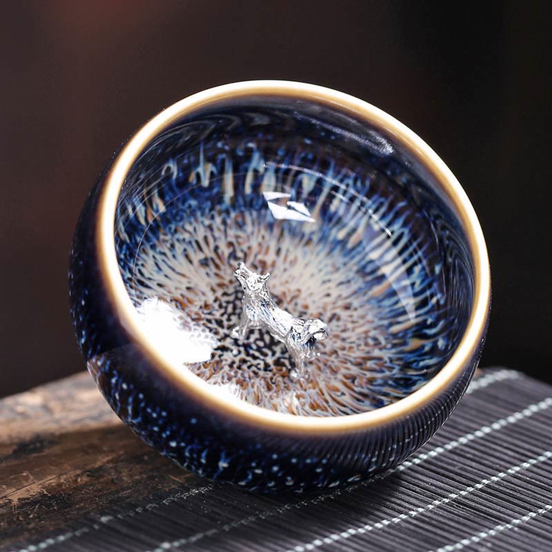 Buddhist Blessing Handmade Chinese Jianzhan Koi Fish Lotus Dragon Phoenix 12 Chinese Zodiac Ceramic Teacup Kung Fu Tea Cup 70ml