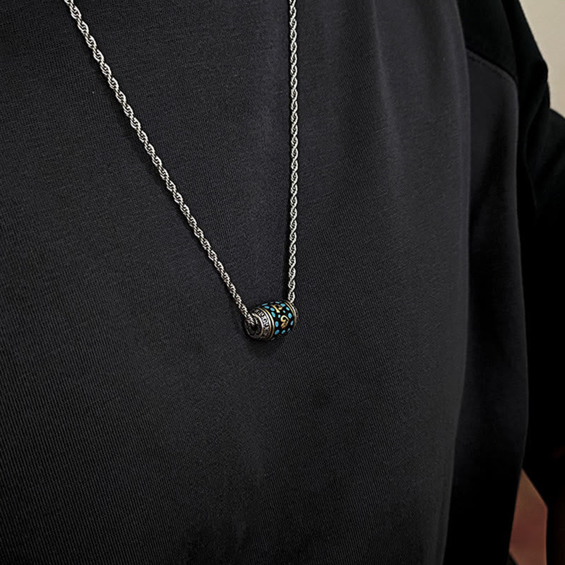 Buddhist Blessing Tibet Om Mani Padme Hum Dzi Bead Pattern Protection Rotatable Necklace Pendant