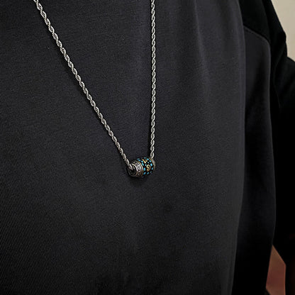 Buddhist Blessing Tibet Om Mani Padme Hum Dzi Bead Pattern Protection Rotatable Necklace Pendant