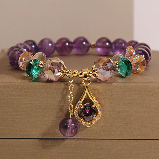 Buddhist Blessing Amethyst Green Crystal Citrine White Crystal Spiritual Awareness Bracelet