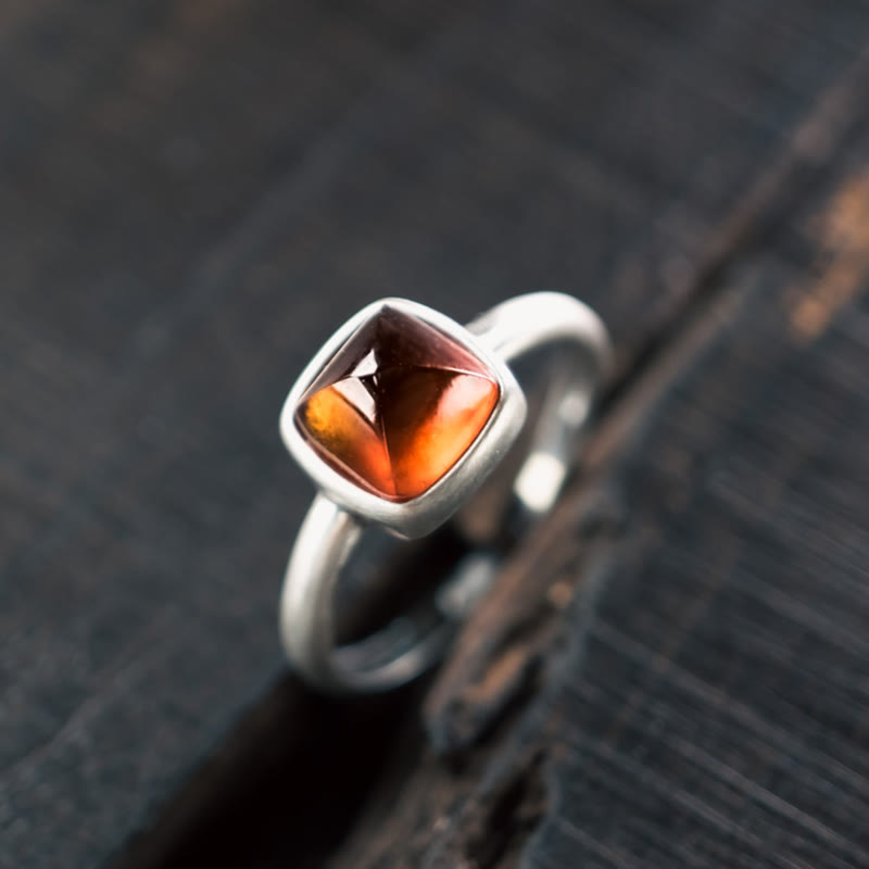 Buddhist Blessing Natural 925 Sterling Silver Garnet Adjustable Inserted Calm Ring