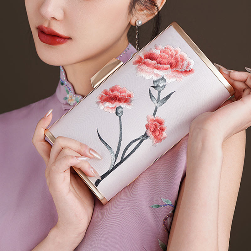 Buddhist Blessing Carnation Peony Begonia Su Embroidery Wedding Shopping Purse Handbag Crossbody Bag