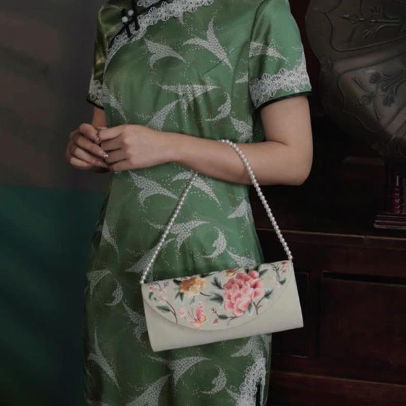 Buddhist Blessing Peony Tulip Su Embroidery Wedding Shopping Purse Handbag Crossbody Bag