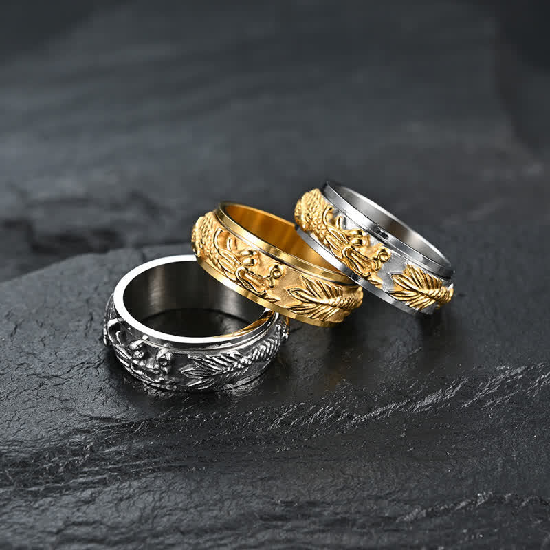 Buddhist Blessing Dragon Titanium Steel Stimulation Rotatable Ring