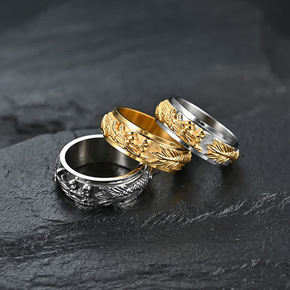 Buddhist Blessing Dragon Titanium Steel Stimulation Rotatable Ring