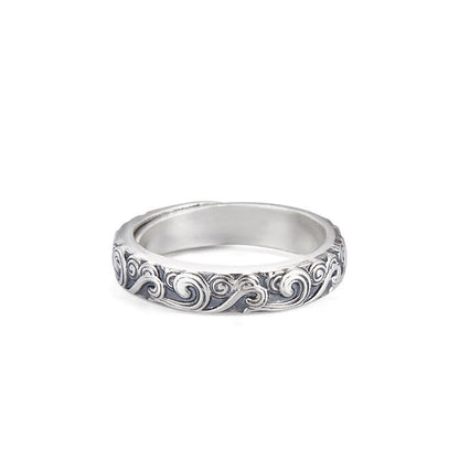 Buddhist Blessing 999 Sterling Silver Auspicious Clouds Engraved Blessing Adjustable Ring