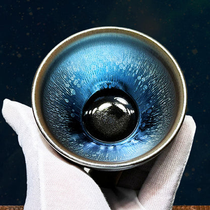 Buddhist Blessing Handmade Chinese Jianzhan Oil Drop Spots Pattern Ceramic Teacup Tenmoku Kung Fu Tea Cup 150ml