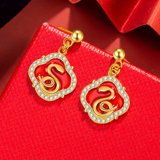 Buddhist Blessing 925 Sterling Silver Year Of The Snake Blessing Earrings
