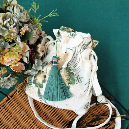 Buddhist Blessing Embroidered Flowers Cherry Blossoms Vine Canvas Crossbody Bag Shoulder Bag