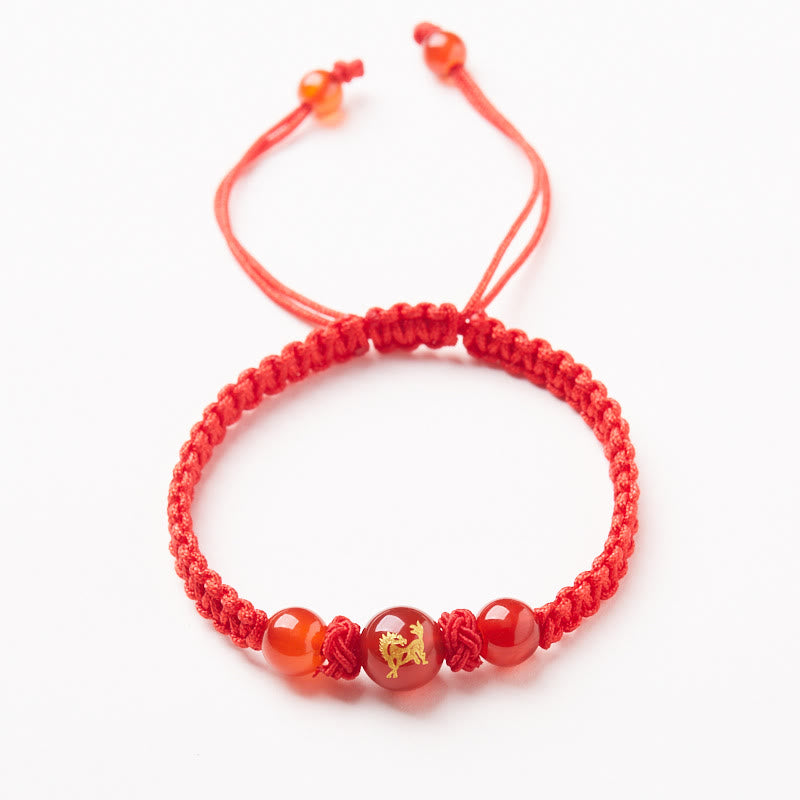 Buddhist Blessing Natural Red Agate Chinese Zodiac Red String Braided Protection Luck Bracelet