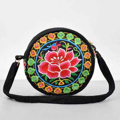 Buddhist Blessing Money Tree Galsang Inula Flower Peony Rose Peacock Double-Sided Embroidery Canvas Shopping Purse Handbag Crossbody Bag