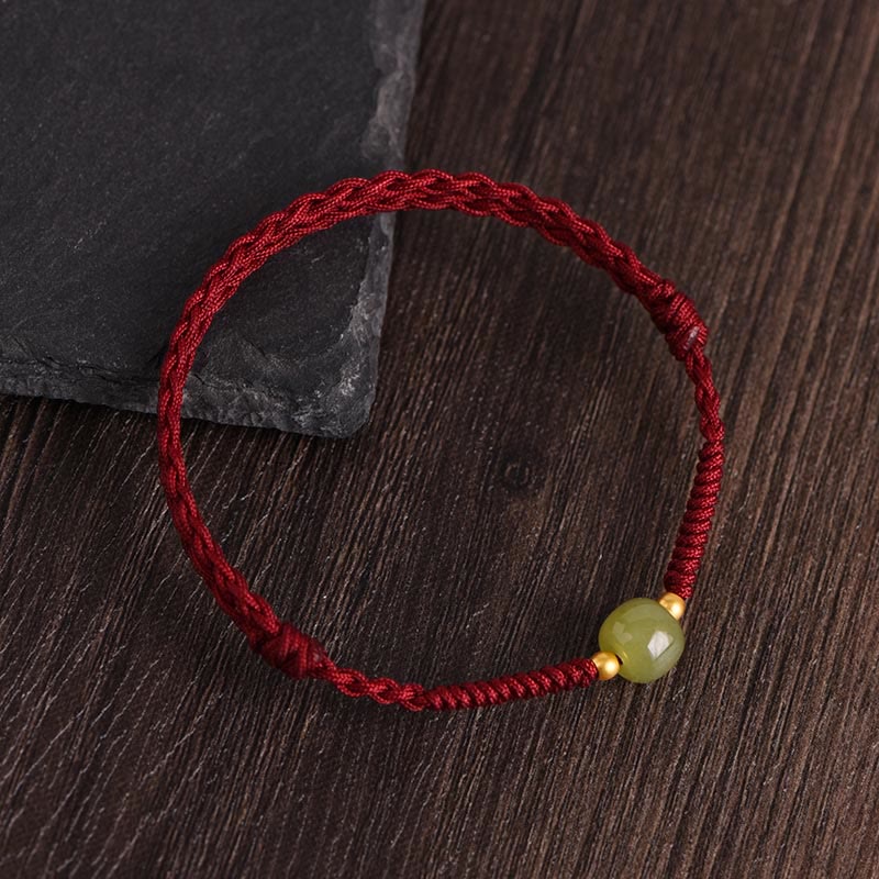 Buddhist Blessing Natural Hetian Jade 999 Gold Beads Protection Luck Braided Bracelet Anklet