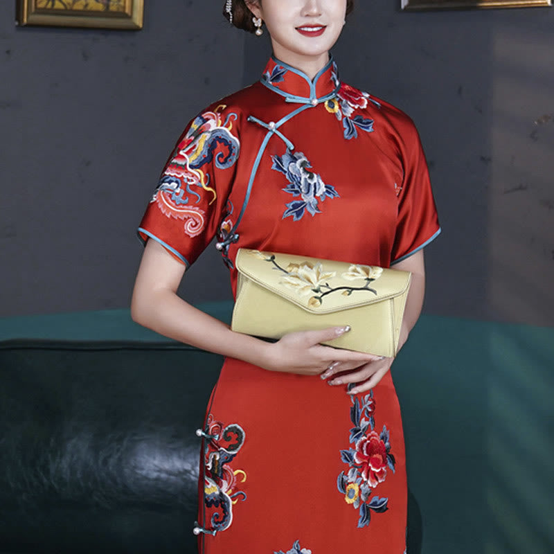 Buddhist Blessing Magnolia Su Embroidery Wedding Shopping Purse Handbag Crossbody Bag