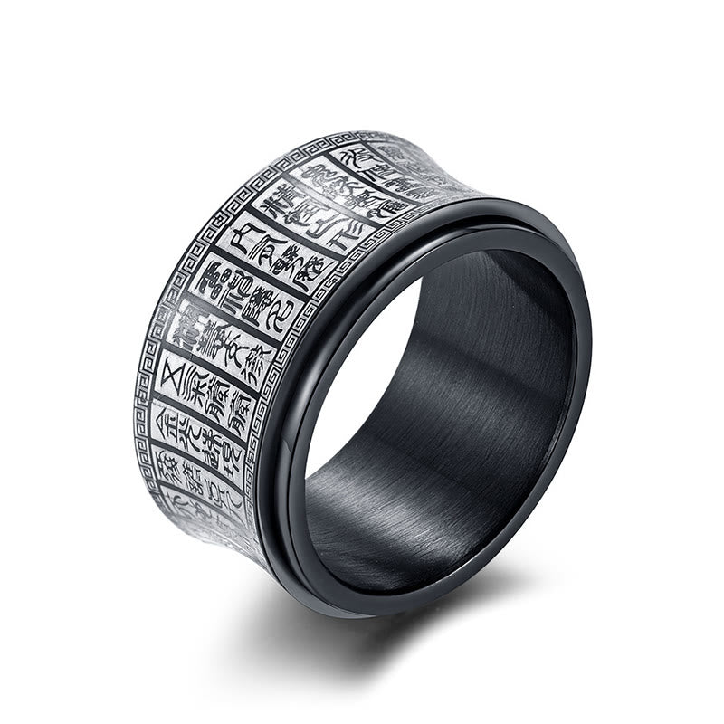 Buddhist Blessing Tibetan Seal Script Golden Light Mantra Titanium Steel Spinner Balance Ring
