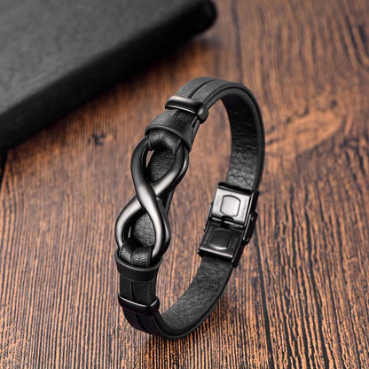 Buddhist Blessing Endless Knot Titanium Steel Strengthen Leather Buckle Bracelet
