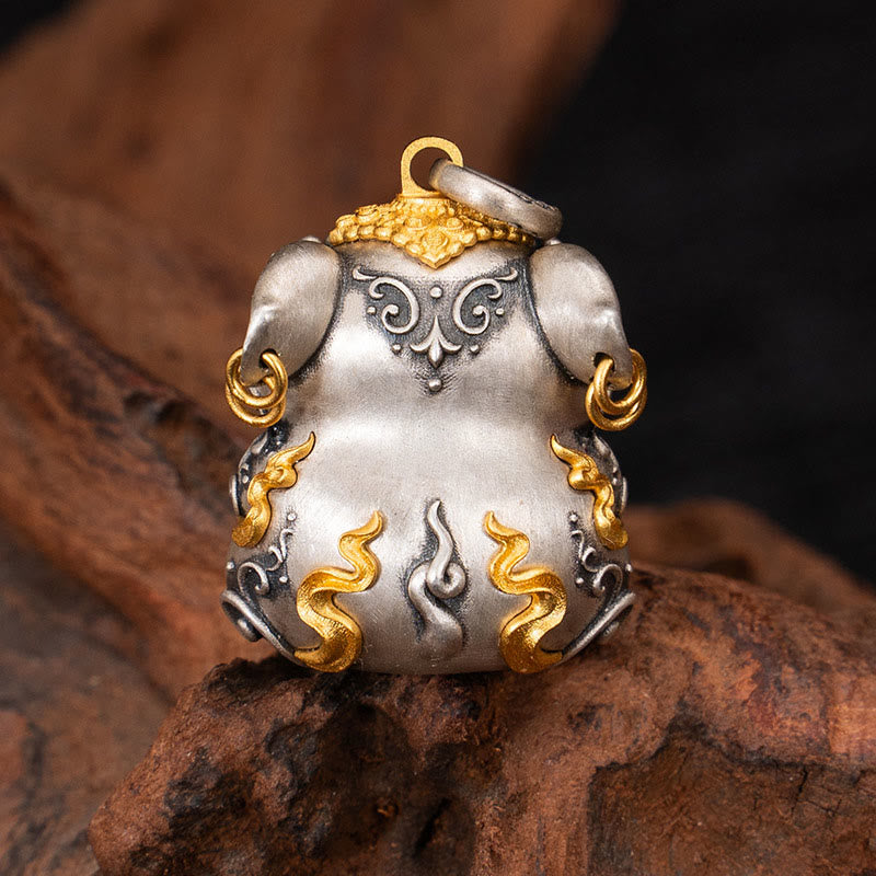 Buddhist Blessing 925 Sterling Silver Tibetan Treasure-spitting Rat Protection Necklace Pendant