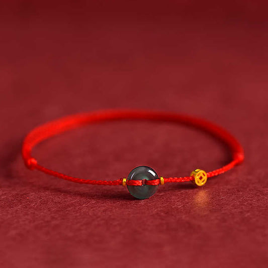 Buddhist Blessing Peace Buckle Copper Coins Jade Red String Connection Bracelet Anklet