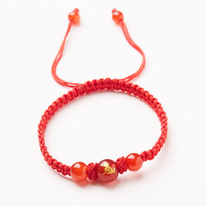 Buddhist Blessing Natural Red Agate Chinese Zodiac Red String Braided Protection Luck Bracelet