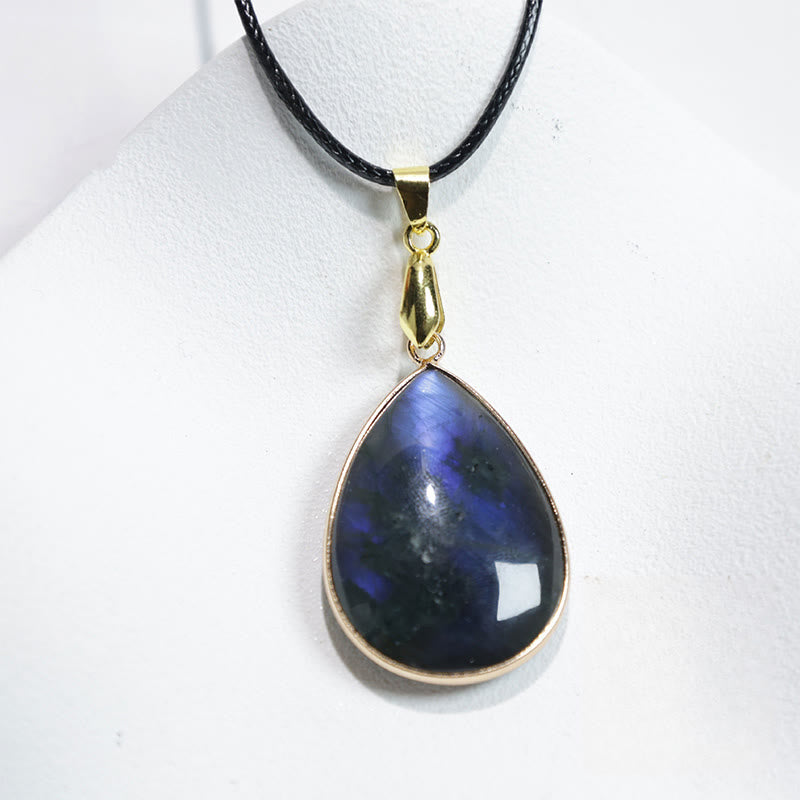 Buddhist Blessing Water Drop Pattern Labradorite Healing Necklace Pendant