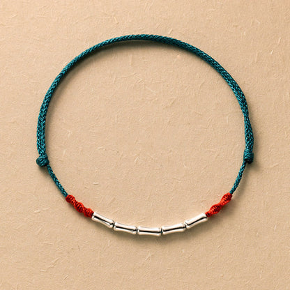 Buddhist Blessing 925 Sterling Silver Bamboo Design Luck Braided Ultra-Thin Rope Bracelet