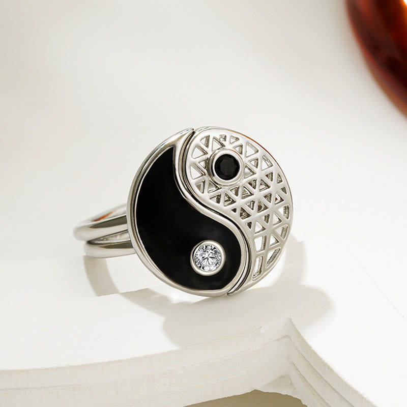 Buddhist Blessing Yin Yang Titanium Steel Cuff Balance Couple Ring