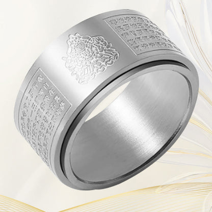 Buddhist Blessing Chinese Zodiac Natal Buddhist Blessing Heart Sutra Carved Titanium Steel Calm Rotatable Ring