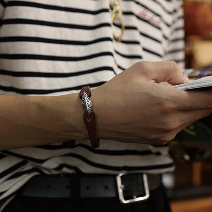 Buddhist Blessing 925 Sterling Silver Leather Multi-turn Protection Bracelet