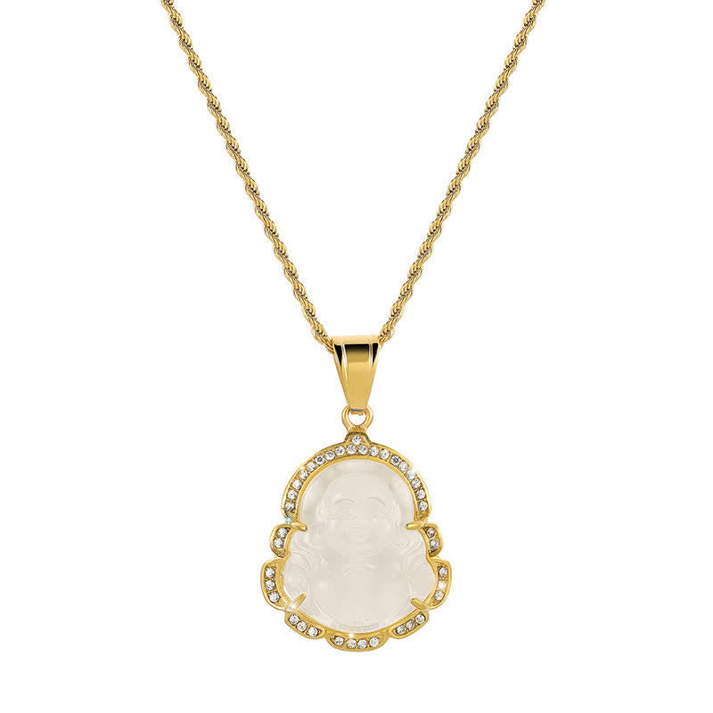 Buddhist Blessing 18K Gold Filled Laughing Buddhist Blessing Jade Luck Necklace Chain Pendant
