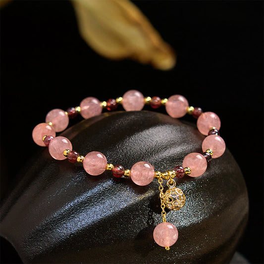 Buddhist Blessing Natural Strawberry Quartz Garnet Healing Bracelet
