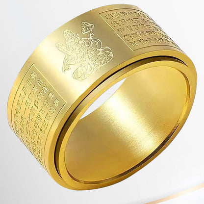 Buddhist Blessing Chinese Zodiac Natal Buddhist Blessing Heart Sutra Carved Titanium Steel Calm Rotatable Ring