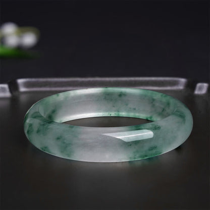 Buddhist Blessing Natural Jade Floating Flower Luck Bracelet Bangle