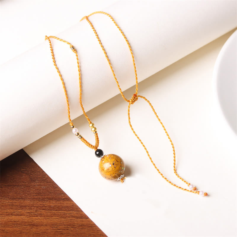 Buddhist Blessing Ebony Wood Aurora Lacquer Craft Bead Pearl Balance Necklace Pendant