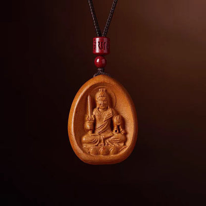 Buddhist Blessing Peach Wood Cinnabar Om Mani Padme Hum Chinese Zodiac Black String Necklace Pendants