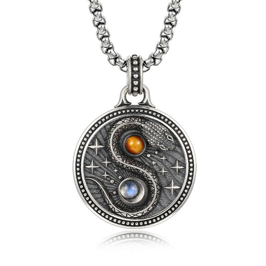 Buddhist Blessing Snake Yin Yang Symbol Copper Wealth Necklace Pendant