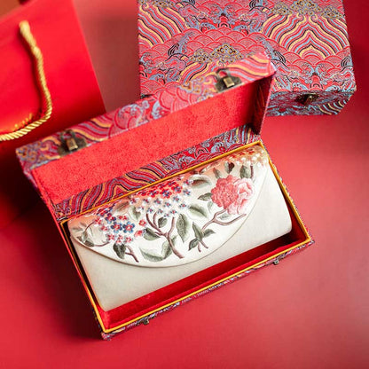 Buddhist Blessing Peony Tulip Su Embroidery Wedding Shopping Purse Handbag Crossbody Bag