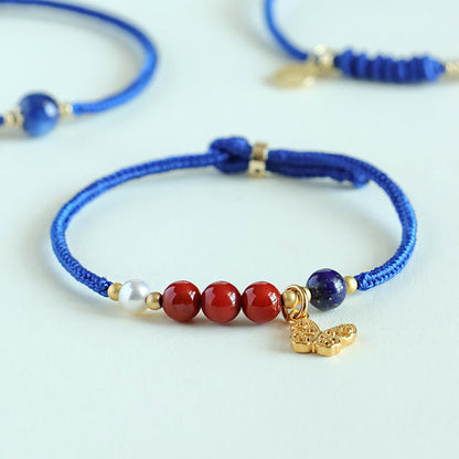 Buddhist Blessing Klein Blue String South Red Agate Garnet Blue Aventurine Lazurite Copper Butterfly Fu Character Positive Bracelet
