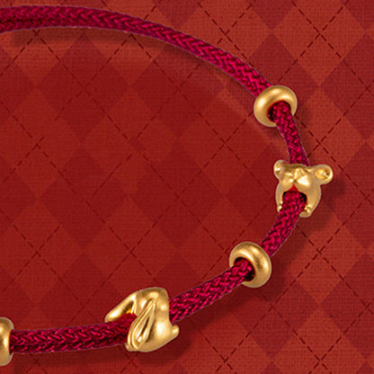 Buddhist Blessing 999 Gold Small Lucky Rabbit Osmanthus Design Handmade Luck Braided Rope Bracelet