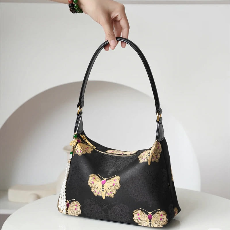 Buddhist Blessing Lotus Bamboo Crane Deer Butterfly Mountain Xiangyunsha Silk Song Brocade Crossbody Bag Shoulder Bag
