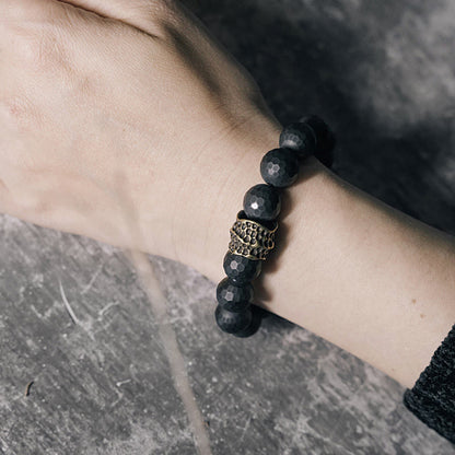 Buddhist Blessing Matte Frosting Black Onyx Copper Brass Protection Bracelet