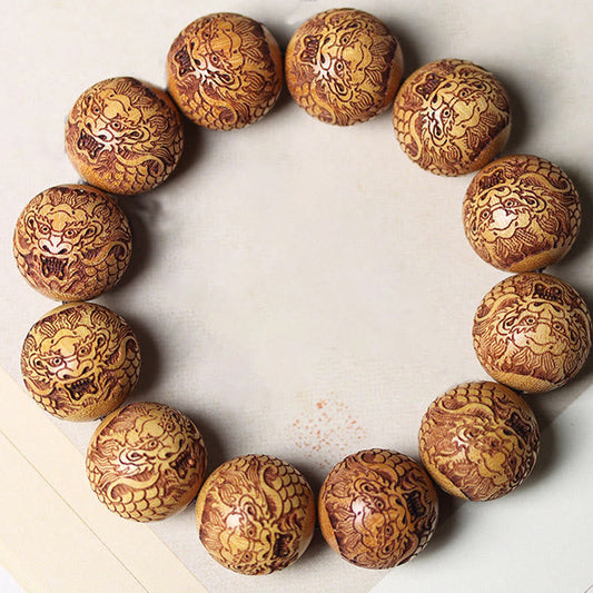 Buddhist Blessing Carving Sandalwood Dragon Keep Away Evil Spirits Bracelet