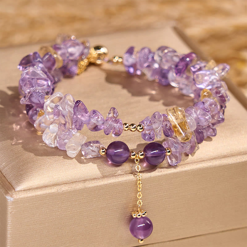 Buddhist Blessing Irregular Natural Amethyst Citrine Gravel Meditation Double Layer Bracelet
