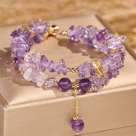 Buddhist Blessing Irregular Natural Amethyst Citrine Gravel Meditation Double Layer Bracelet