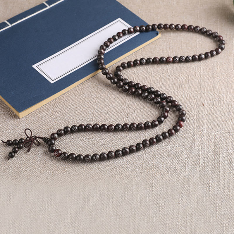 Buddhist Blessing 925 Sterling Silver Inlaid Small Leaf Red Sandalwood Om Mani Padme Hum Character Auspicious Clouds Protection Bracelet