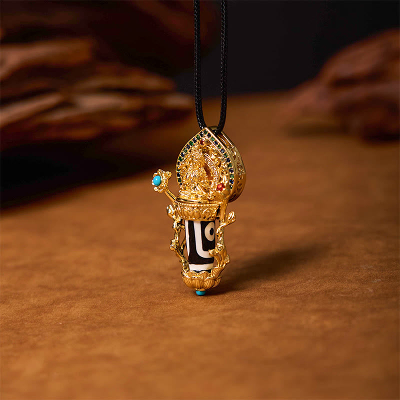 Buddhist Blessing Tibetan Dzi Bead Manjusri Bodhisattva Pattern Compassion String Necklace Pendant