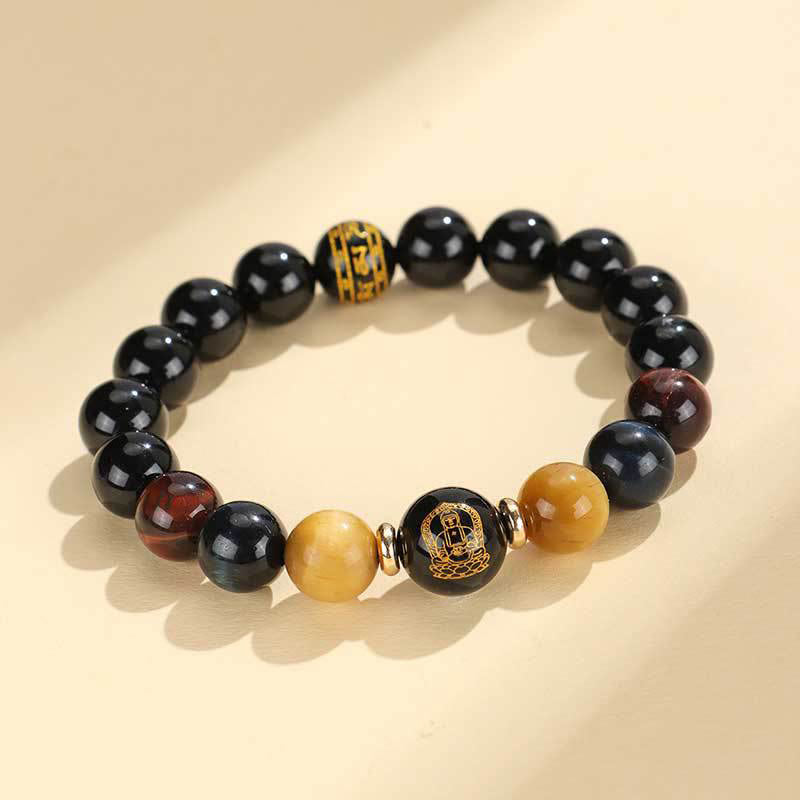 Buddhist Blessing Black Onyx Tiger Eye Om Mani Padme Hum Chinese Zodiac Natal Buddha Support Bracelet