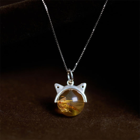 Buddhist Blessing 925 Sterling Silver Natural Citrine Cat Prosperity Necklace Pendant