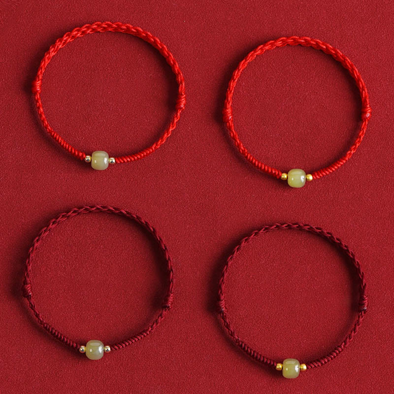 Buddhist Blessing Natural Hetian Jade 999 Gold Beads Protection Luck Braided Bracelet Anklet