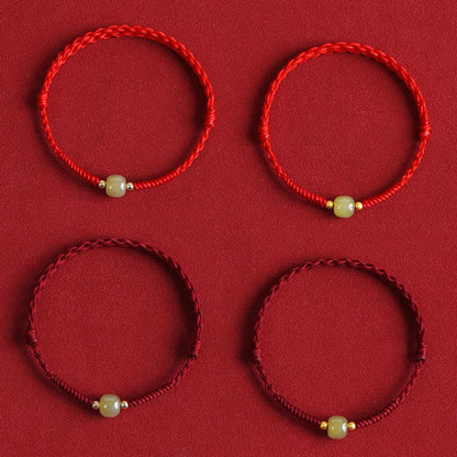 Buddhist Blessing Natural Hetian Jade 999 Gold Beads Protection Luck Braided Bracelet Anklet