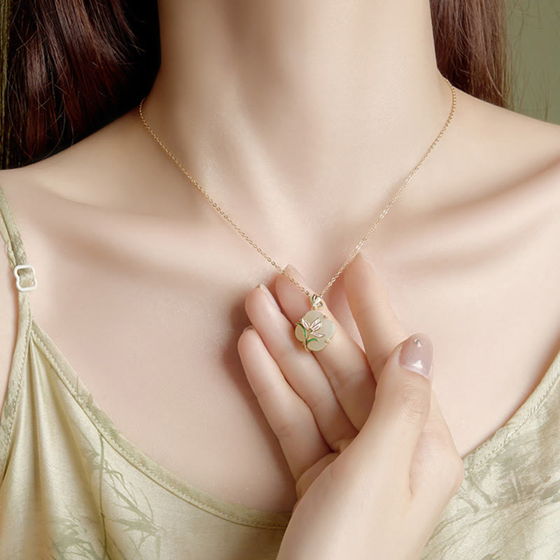 Buddhist Blessing 925 Sterling Silver Magnolia Butterfly Hetian Jade Four Leaf Clover Blessing Earrings Necklace Pendant